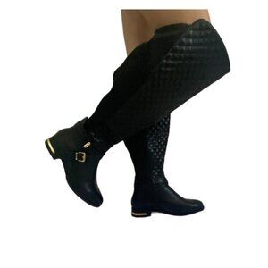 Annabeth-E Black Quilted Over The Knee Boots Size 7.5 Buckle Detail.